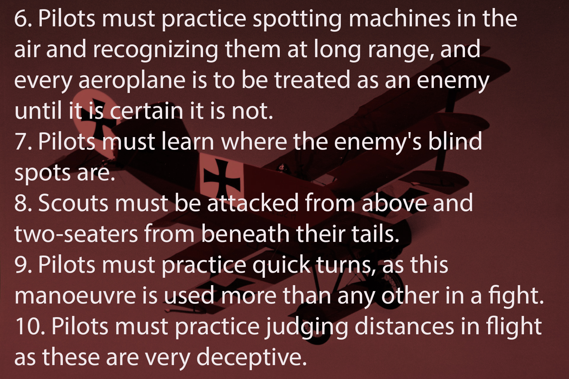 Mick Mannock rules of aerial combat