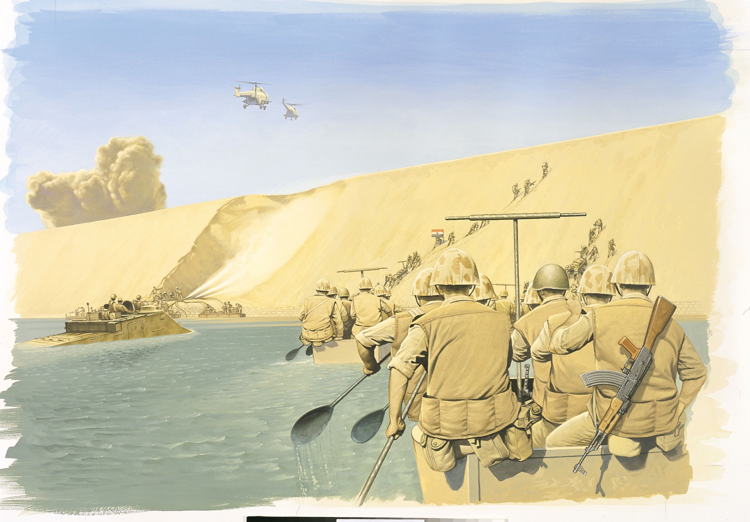 illustration of Egyptians crossing the Suez canal Yom Kippur War Osprey Publishing