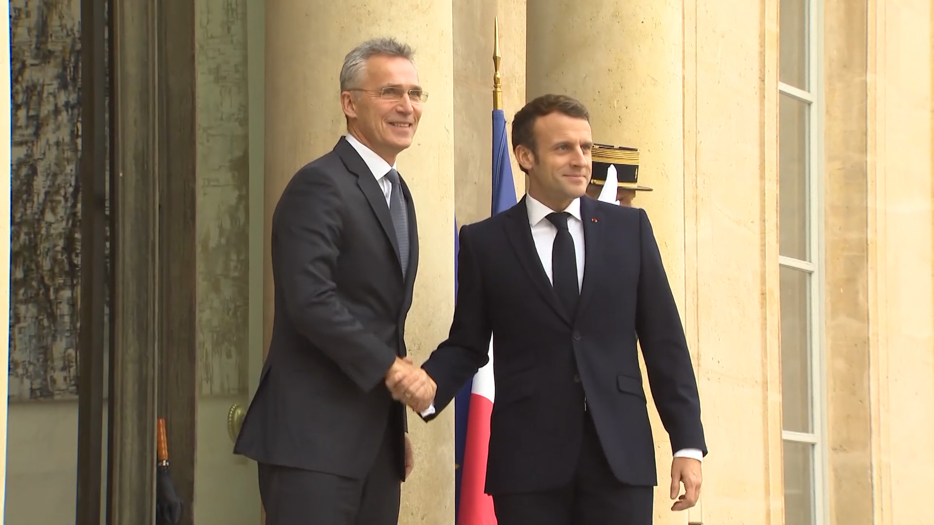 Emmanuel Macron with Jens Stoltenberg in Paris for last week's press conference (Picture: PA).