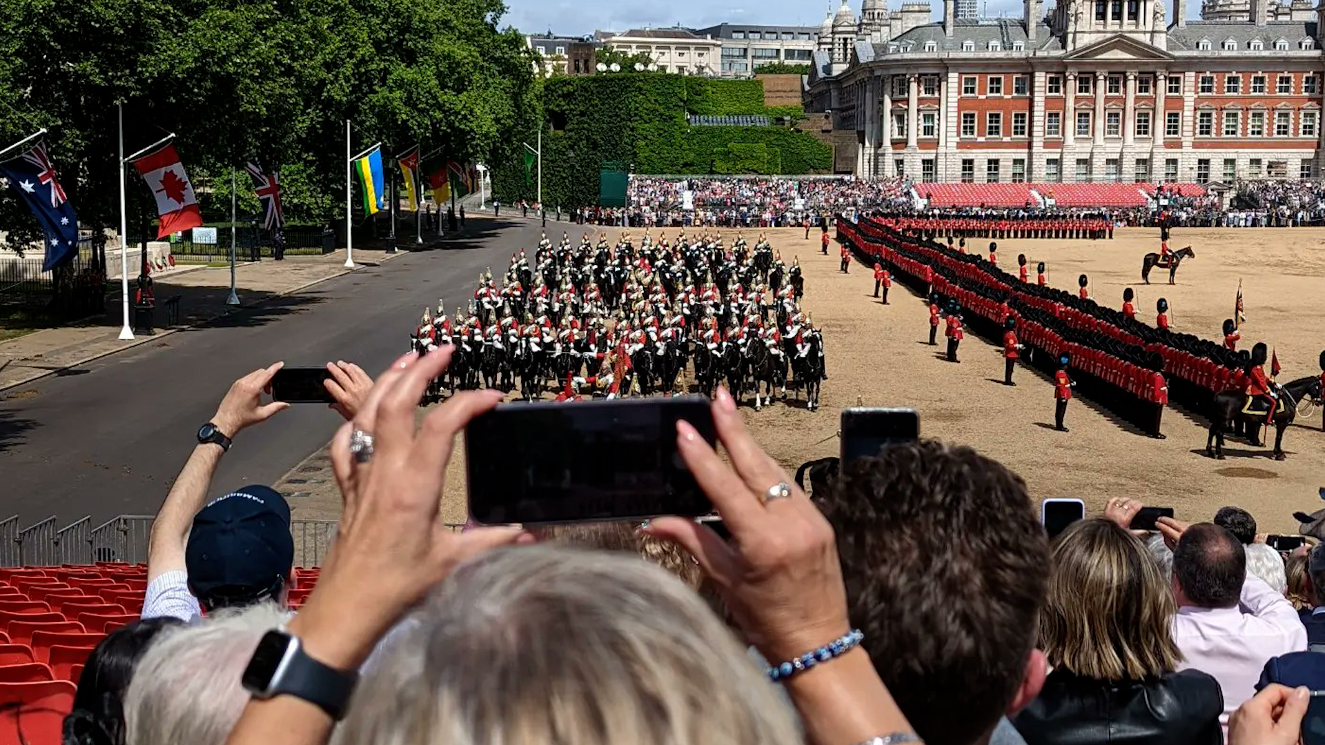Empty seats can be seen at Horse Guards Parade, where a stand collapsed during the Major General's Review (Picture: SamMiller92/Twitter).