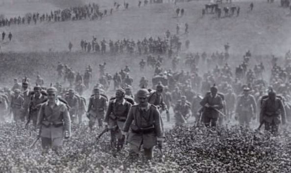 Iconic image of Germans advancing through Belgium