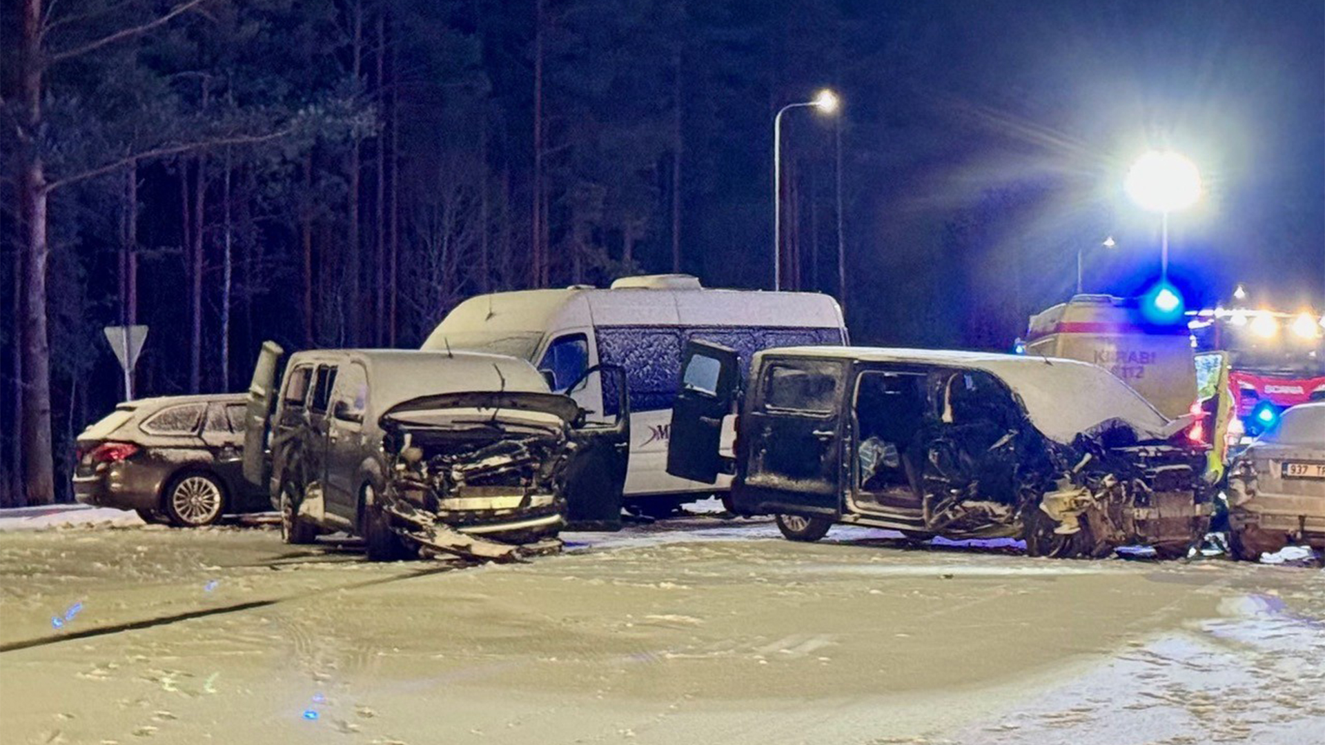 A number of vehicles were involved, including the three minibuses carrying the soldiers (Picture: Ilja Smirnov/Postimees Estonian RTA)