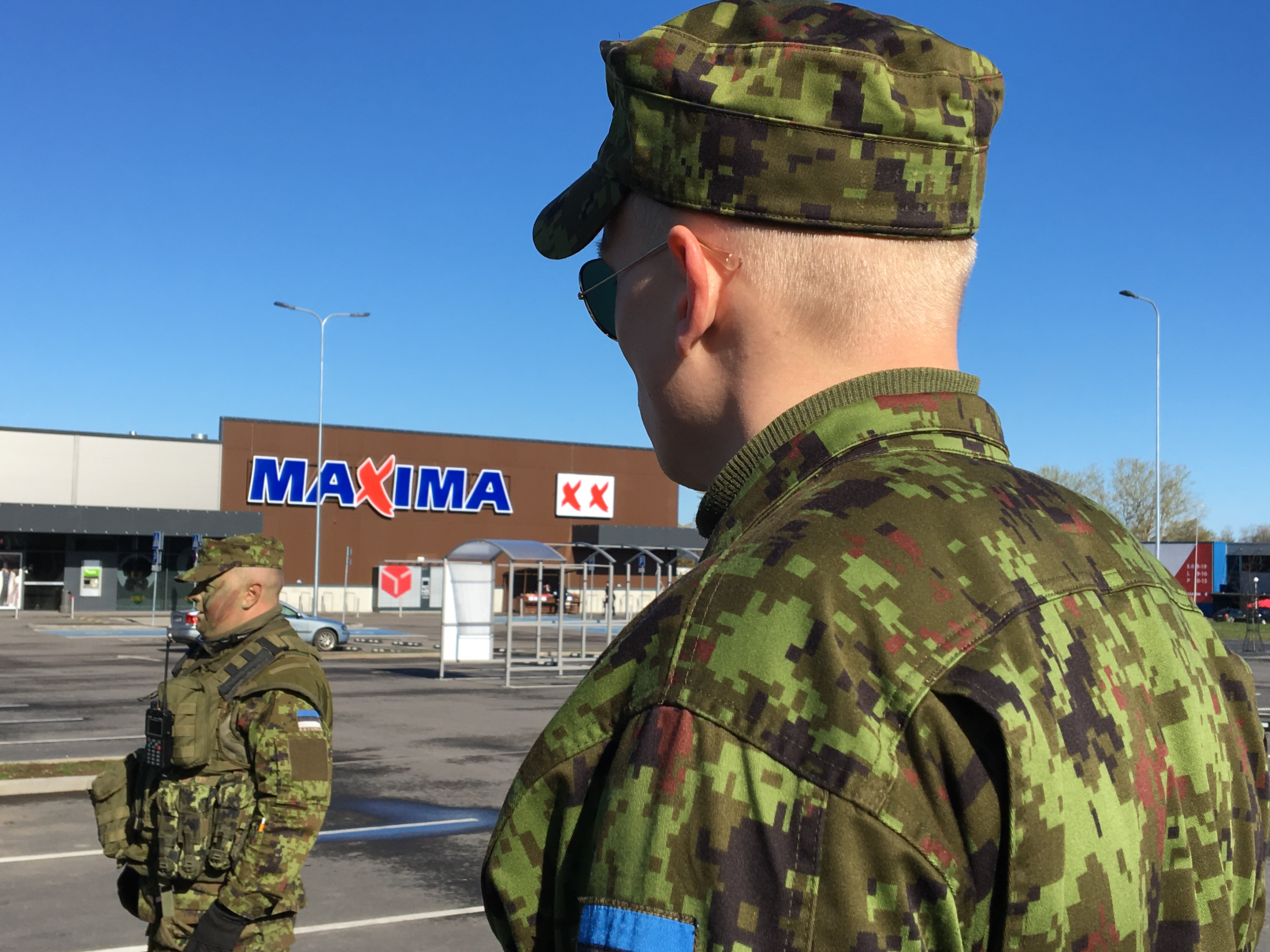 Estonian Defence Force on Exercise Spring Storm in supermarket car park Credit BFBS 090519.JPG