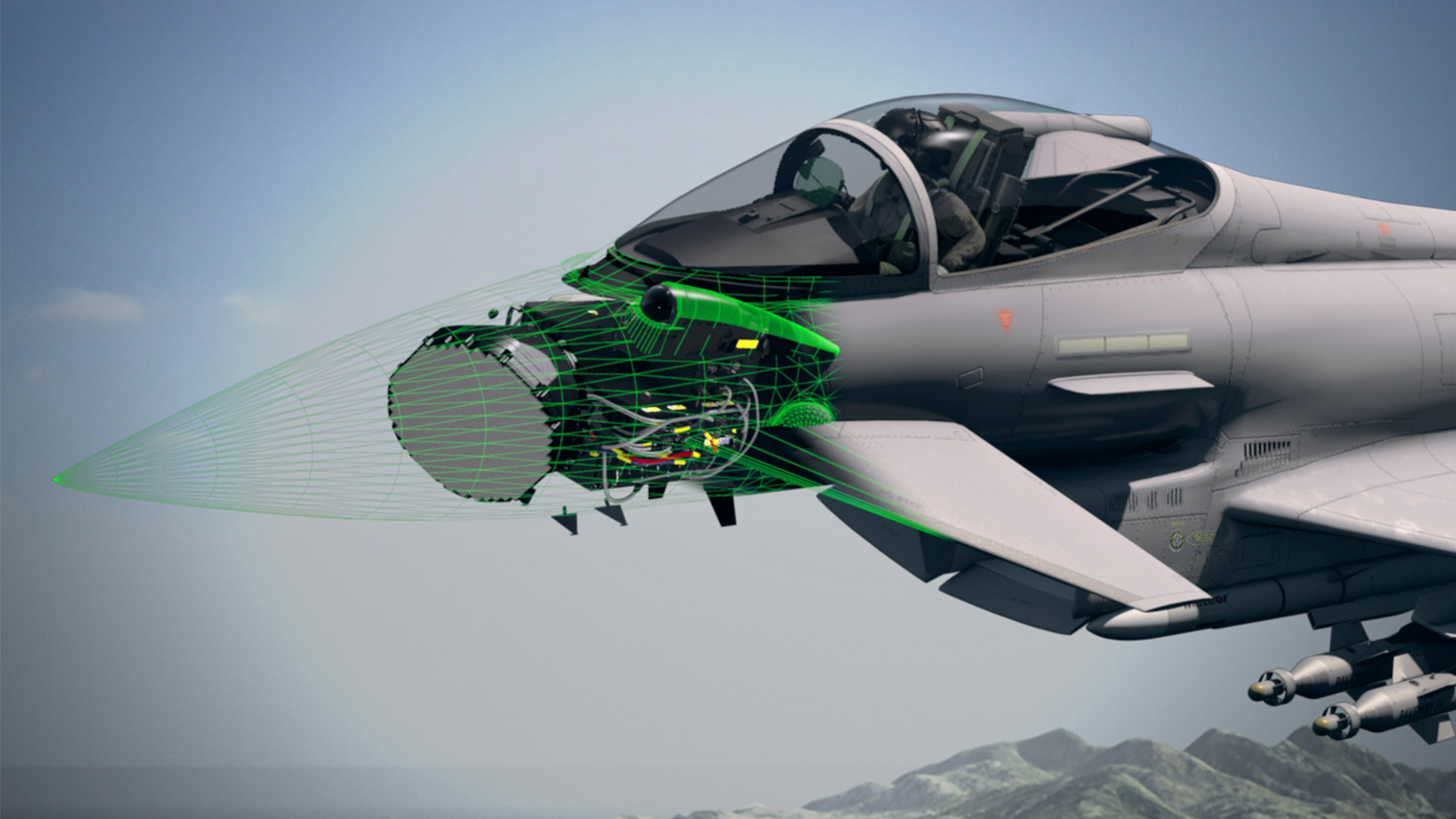 A CGI image shows how the new radar sits inside the nosecone of a Typhoon (Picture: MOD)