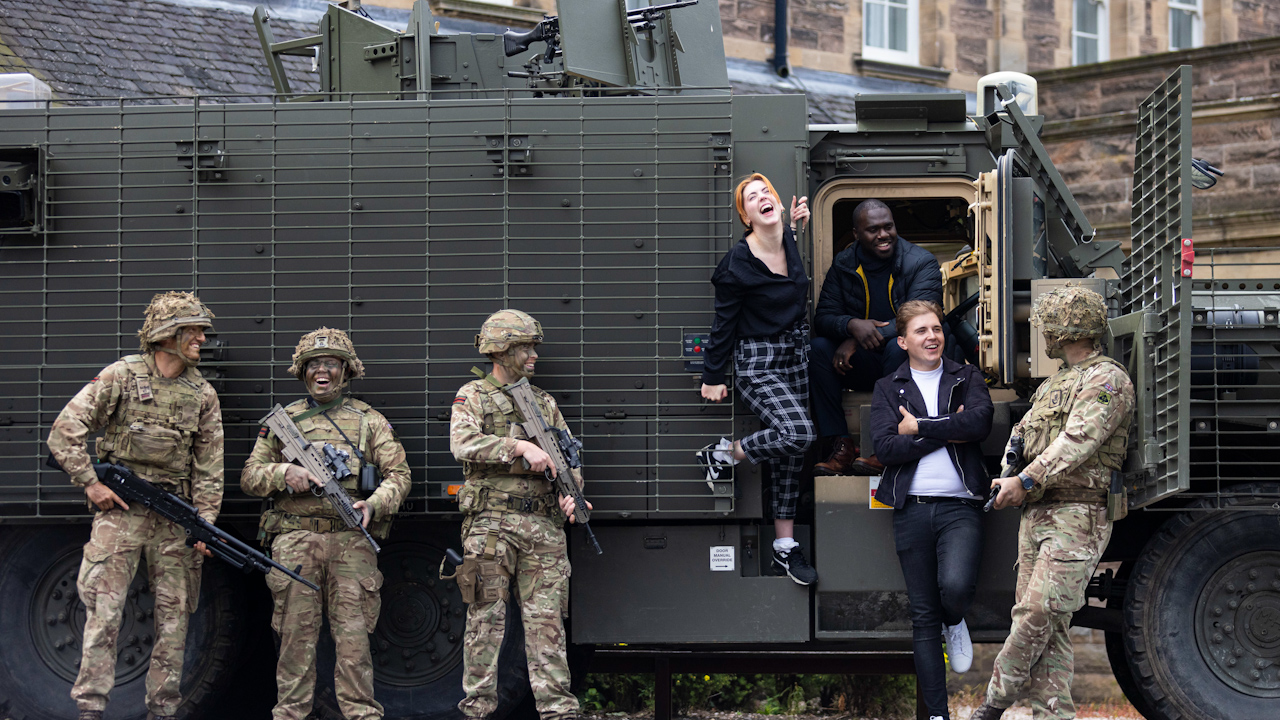 Everything Under the Sun actors Thierry Mabonga, Rebecca Wilkie and Bartosz Pol (Picture: Duncan McGlynn).