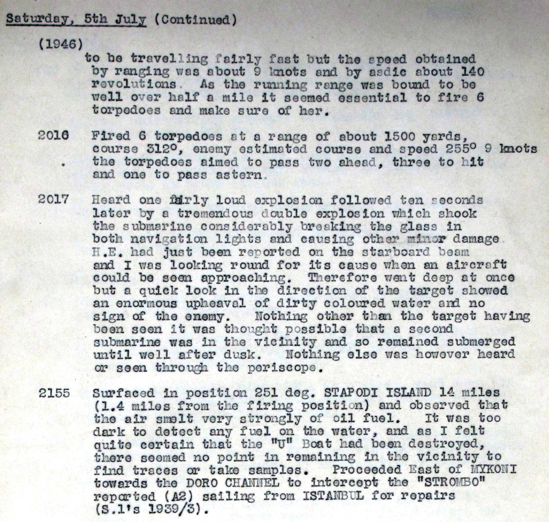 Extract from the battle logbook  of the British submarine HMS Torbay. Photo by Kostas Thoctarides from the British Archives.