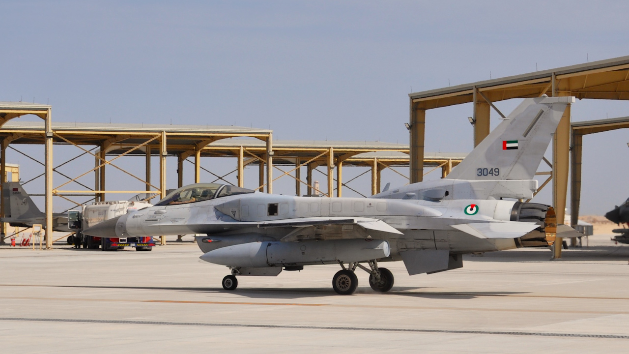 F-16 aircraft from the United Arab Emirates arriving at King Abdulaziz Air Base (Picture: Royal Air Force).