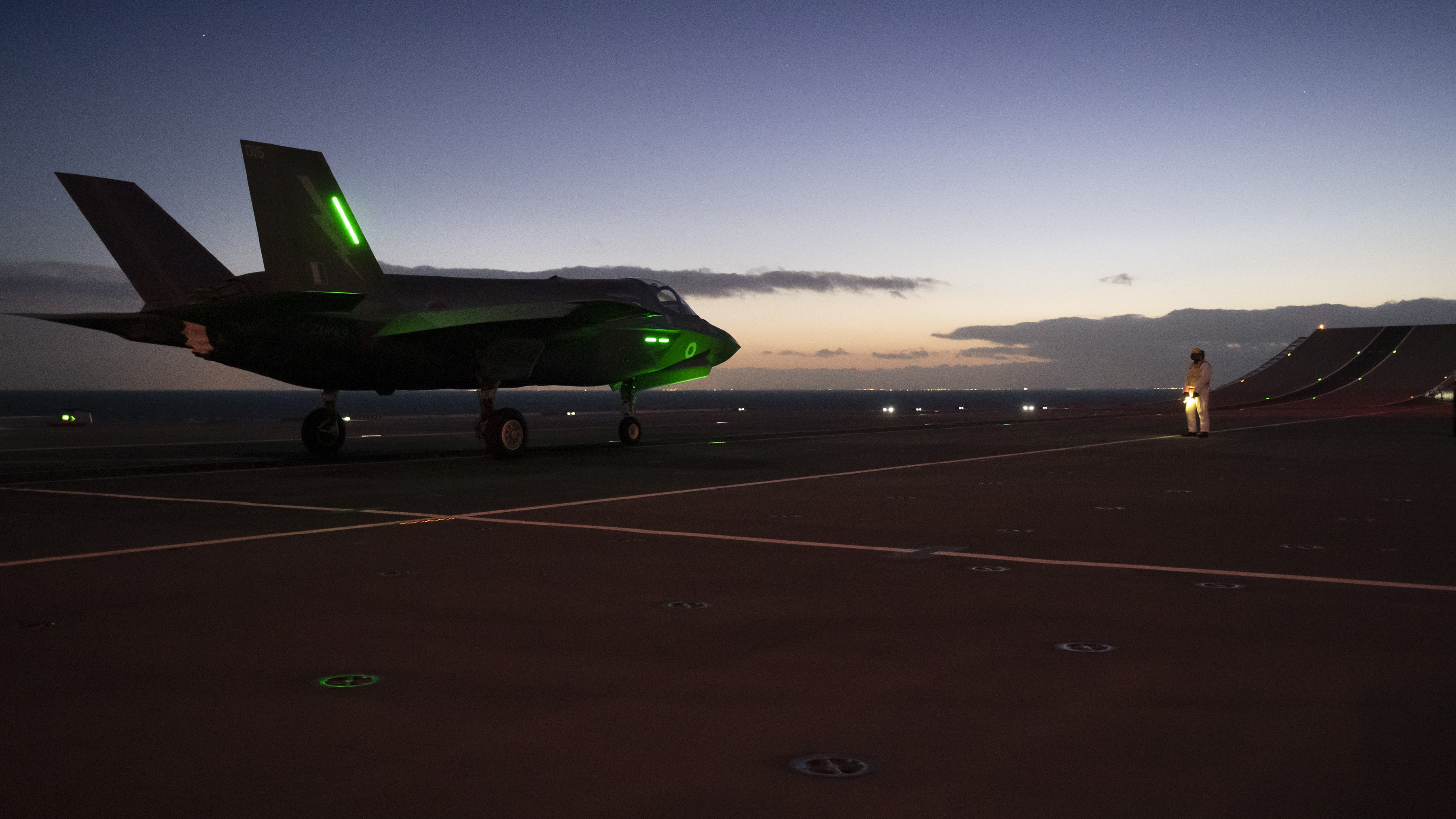 An F-35 fighter jet sits on board aircraft carrier HMS Queen Elizabeth (Picture: MOD).