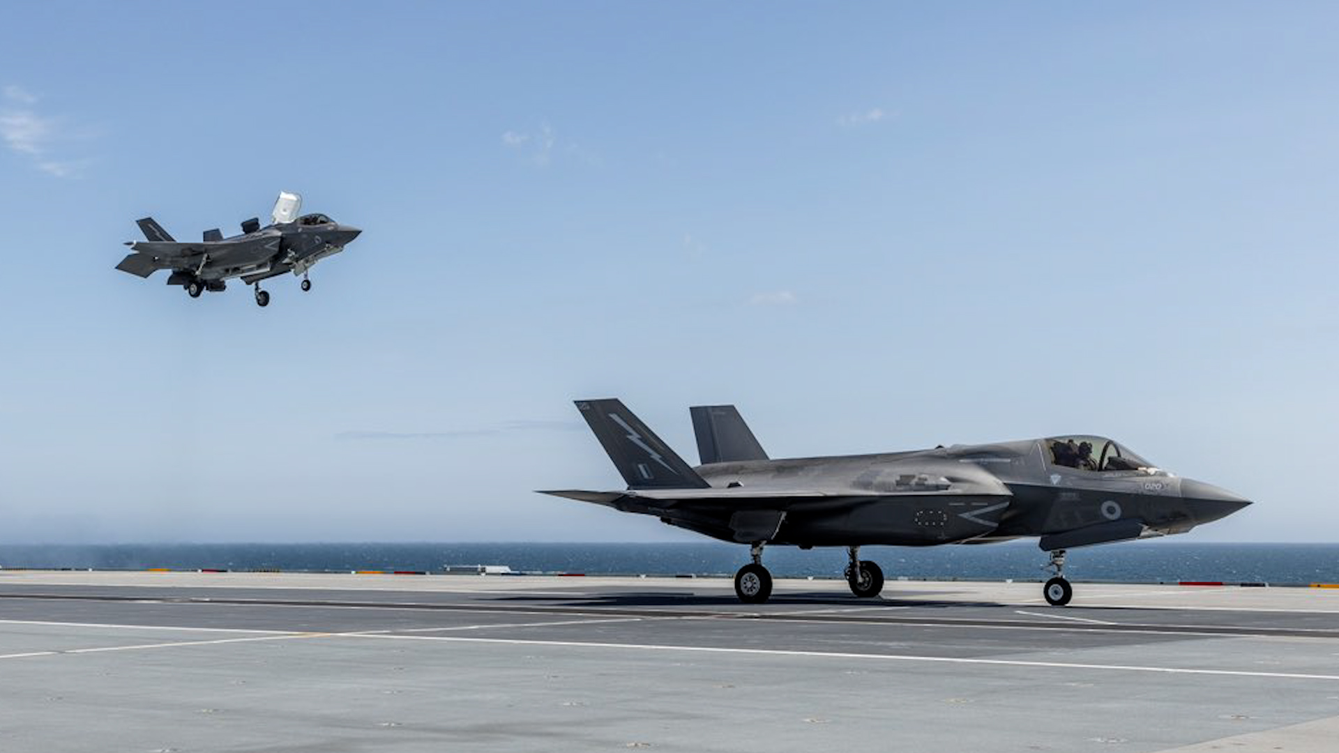 F-35 jets belonging to the Dambusters arriving on HMS Queen Elizabeth