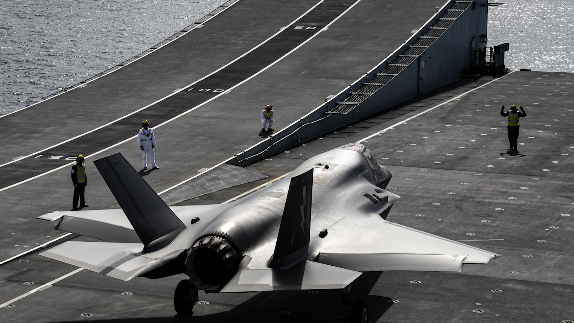 An F-35 Lightning jet prepares for take-off on HMS Queen Elizabeth (Picture: MOD).