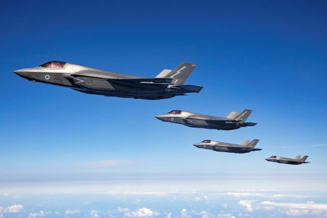 F-35B Lightningjets from 617 (Dambusters) Squadron refuelling from a 101 Squadron Voyager off Southwest France on Exercise Atlantic Trident (Picture: MOD).