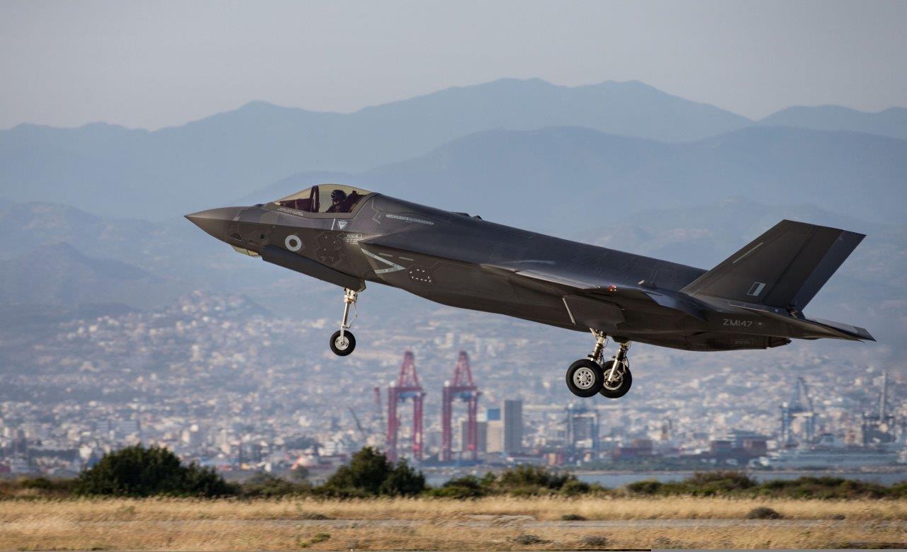 Touch down: an F-35B arrives at RAF Akrotiri after a six hour journey (Picture: Royal Navy).