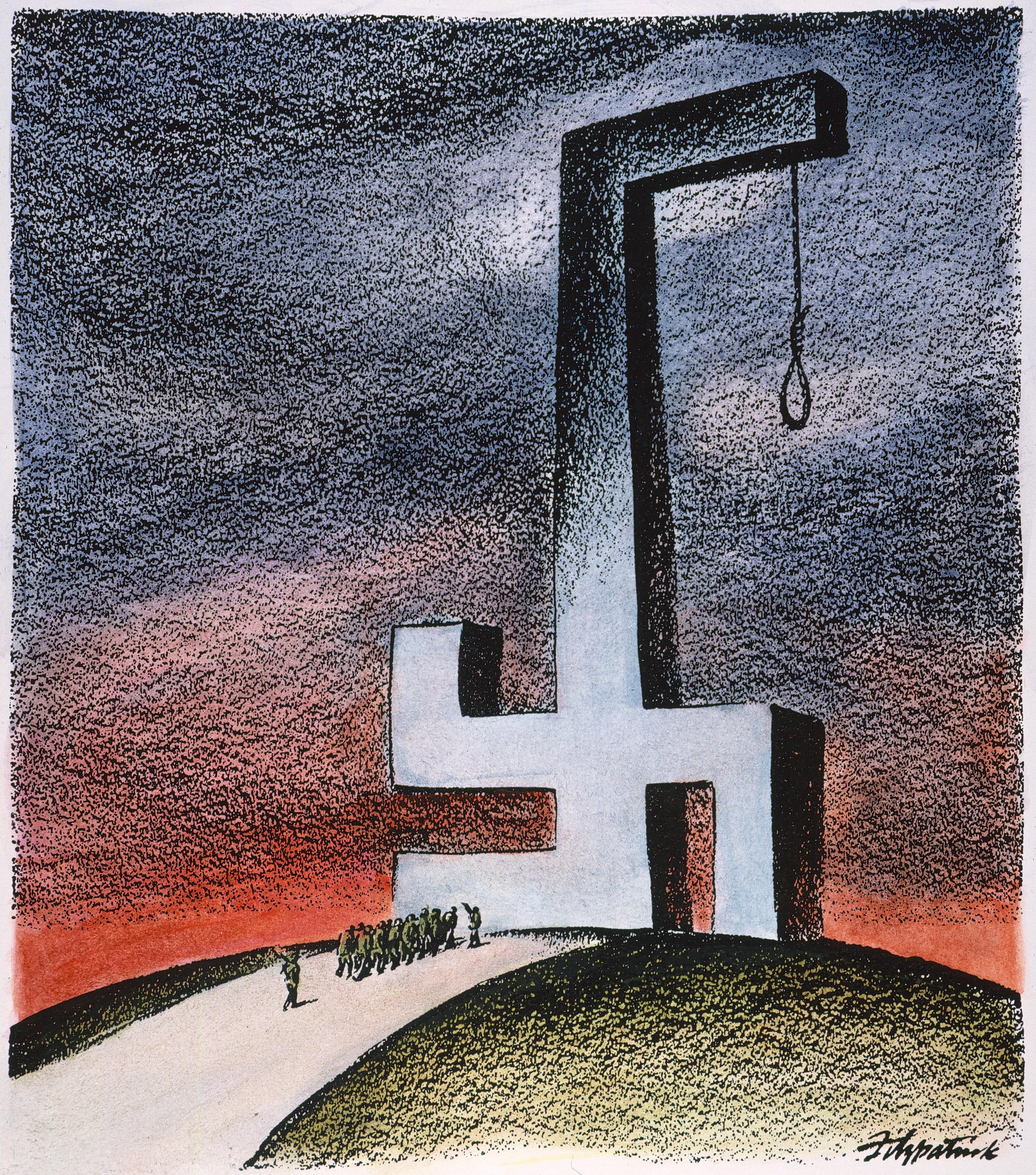 End of the Road.' American cartoon by D.R. Fitzpatrick, 1946, on the Nuremberg trials of Nazi leaders for war crimes. Picture: Alamy.