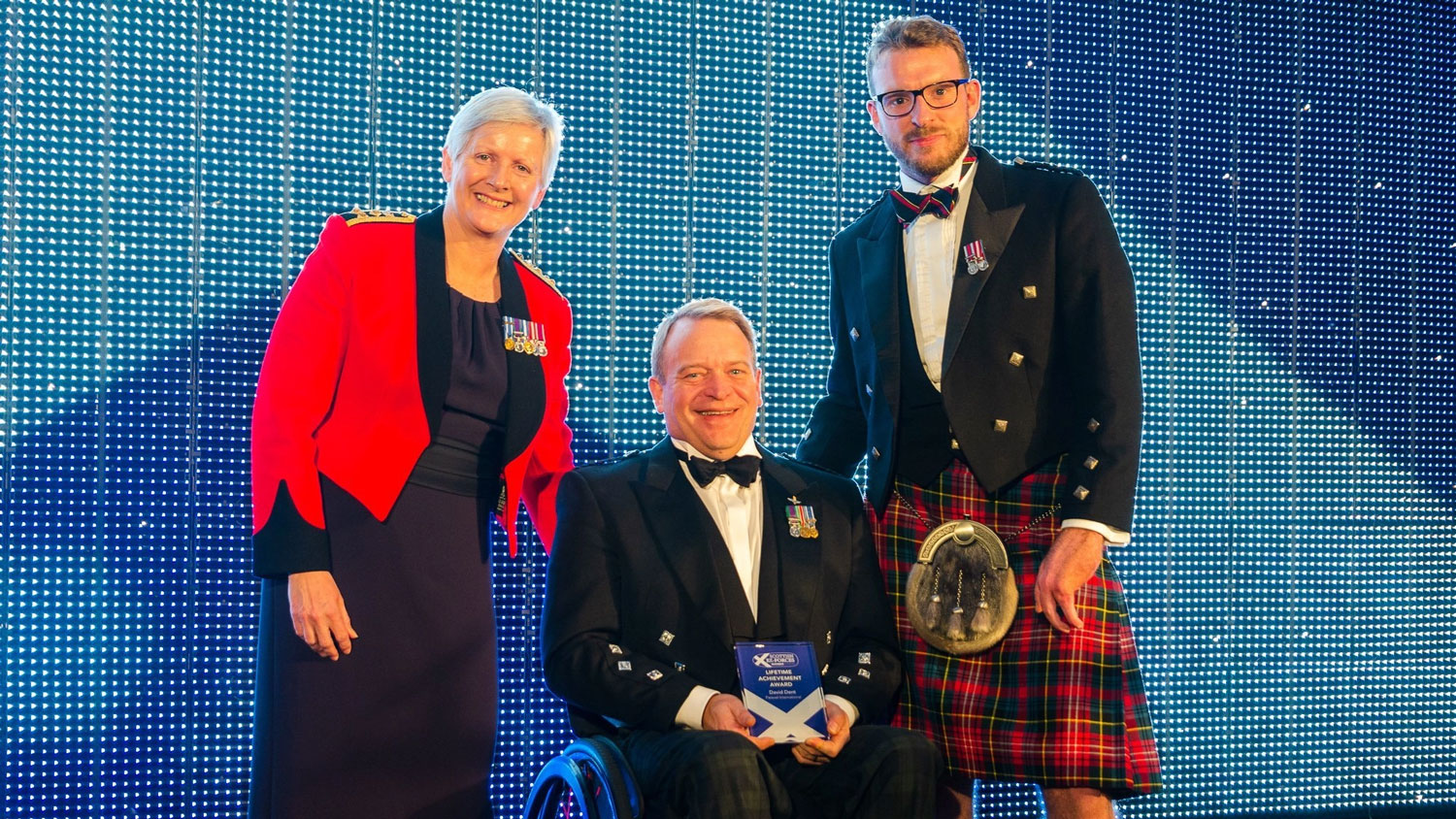 From left to right Brigadier Suzanne Anderson, David Dent of Parexel International and JJ Chalmers at the 2022 Scottish Ex-Forces in Business Awards CREDIT-Ex-Forces-in-Business-Awards