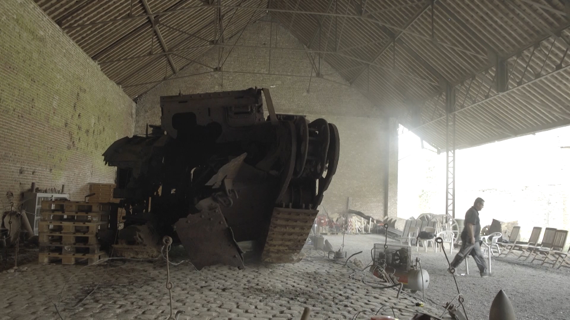 WW1 tank Deborah in barn