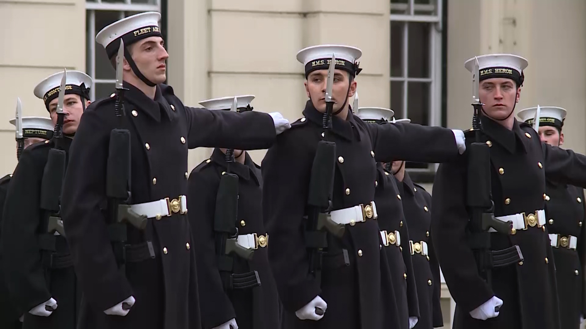 Royal Navy sailors on parade for guarding the Queen