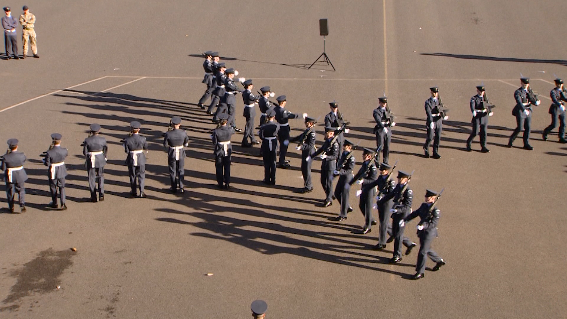 RAF recruits perform march pattern for Queen's Colour Squadron