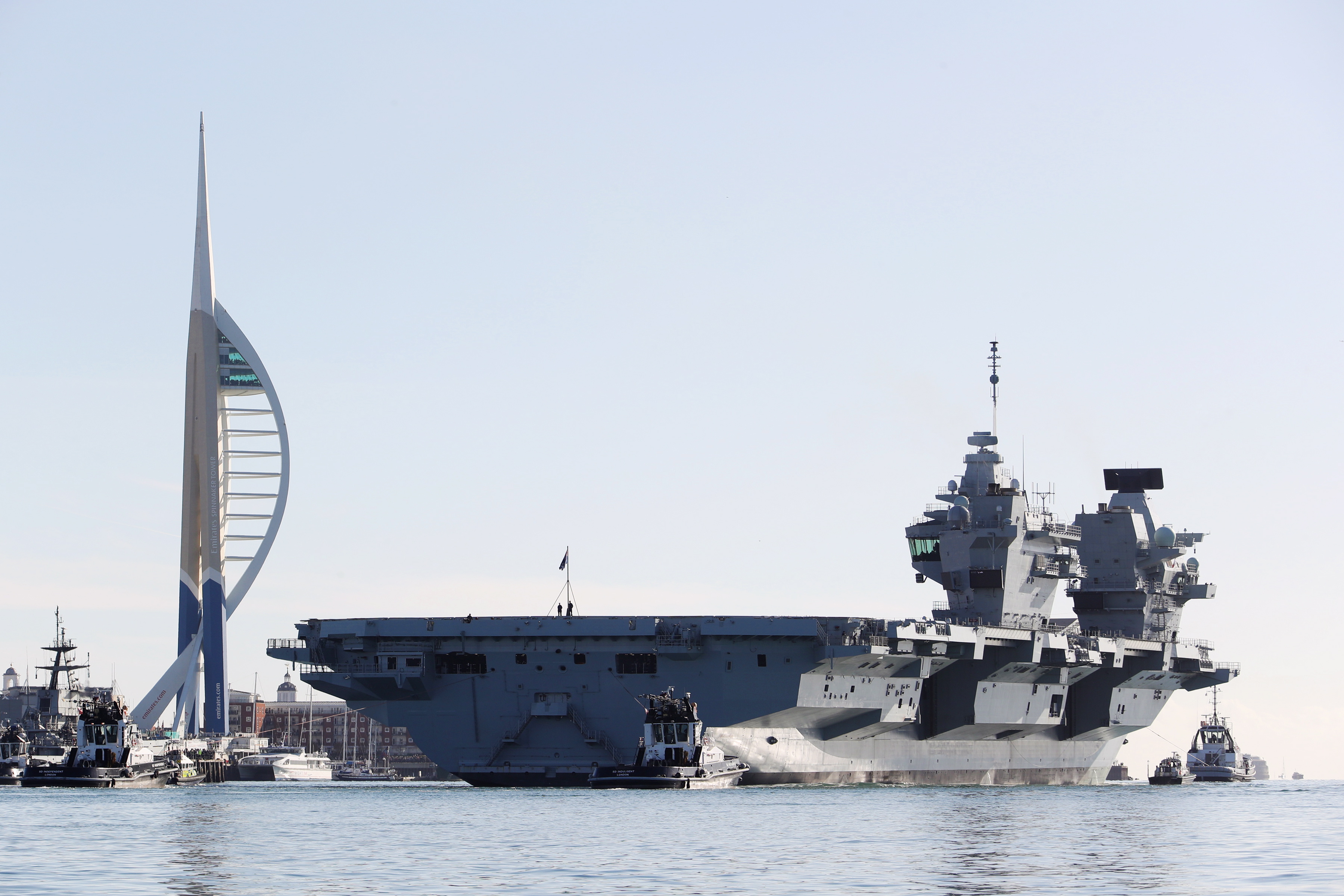 HMS Queen Elizabeth leaving Portsmouth Naval Base