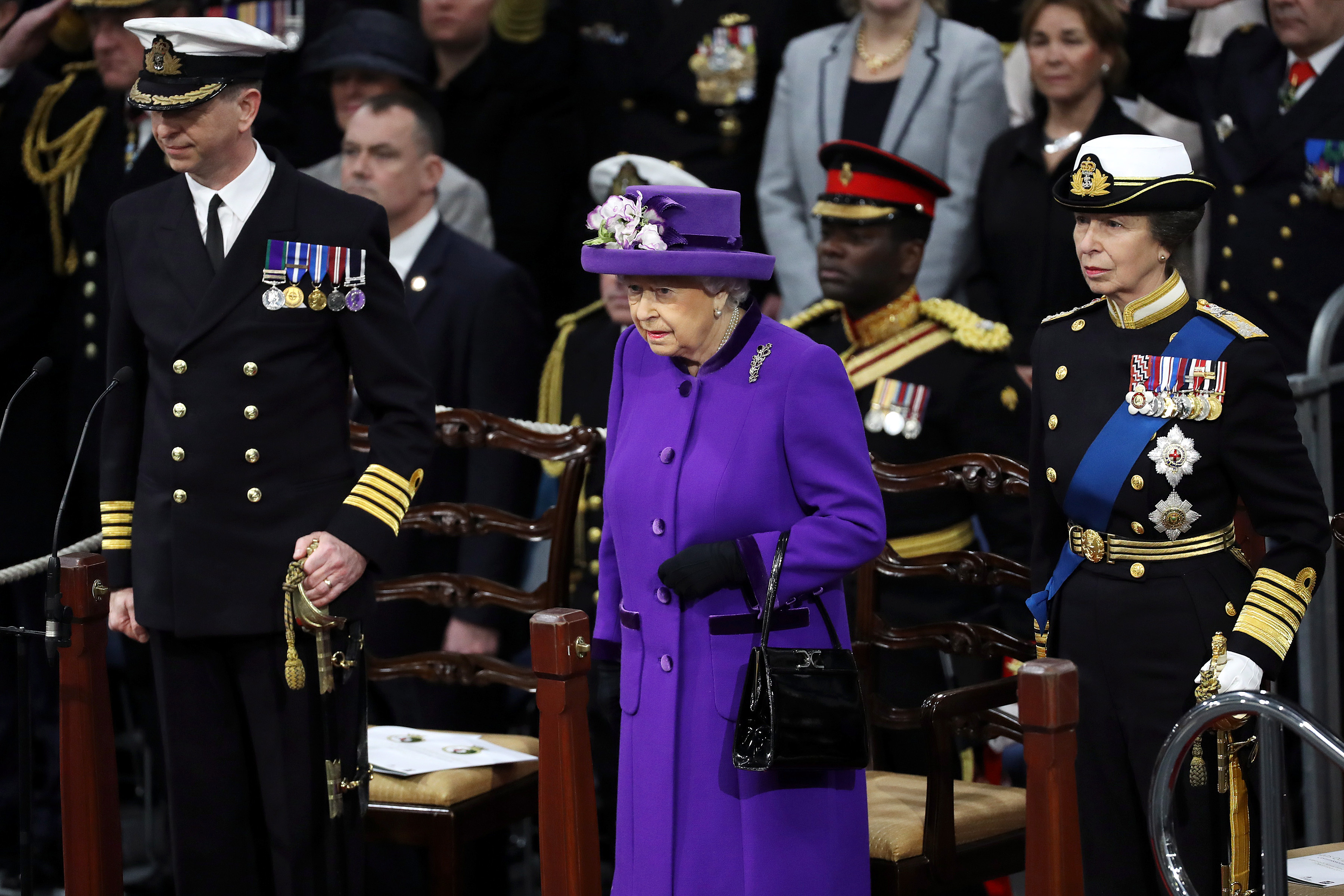 Queen And Princess Anne Take The Salute On HMS Queen Elizabeth