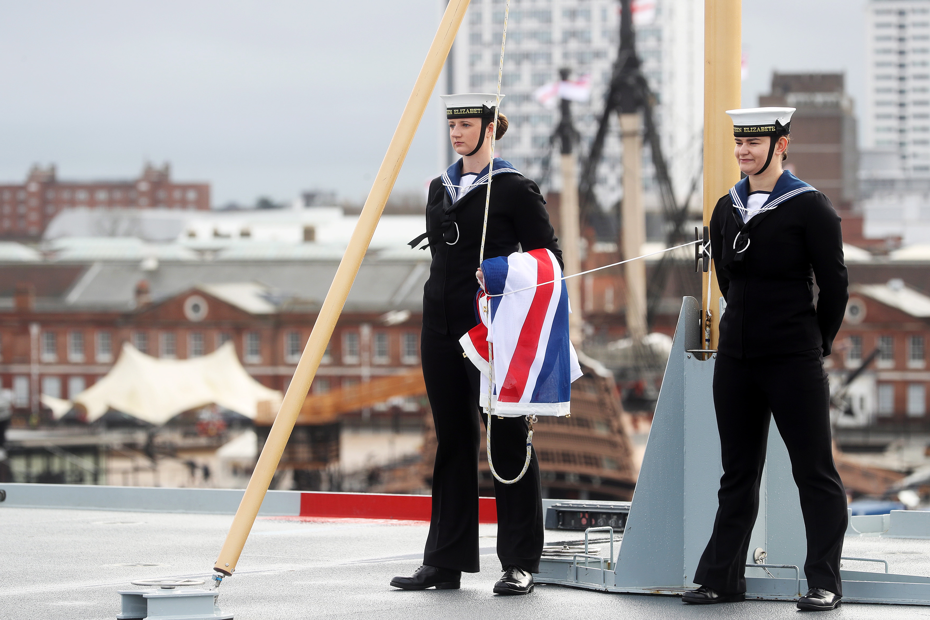 Flag Being Raised On HMS Queen Elizabeth
