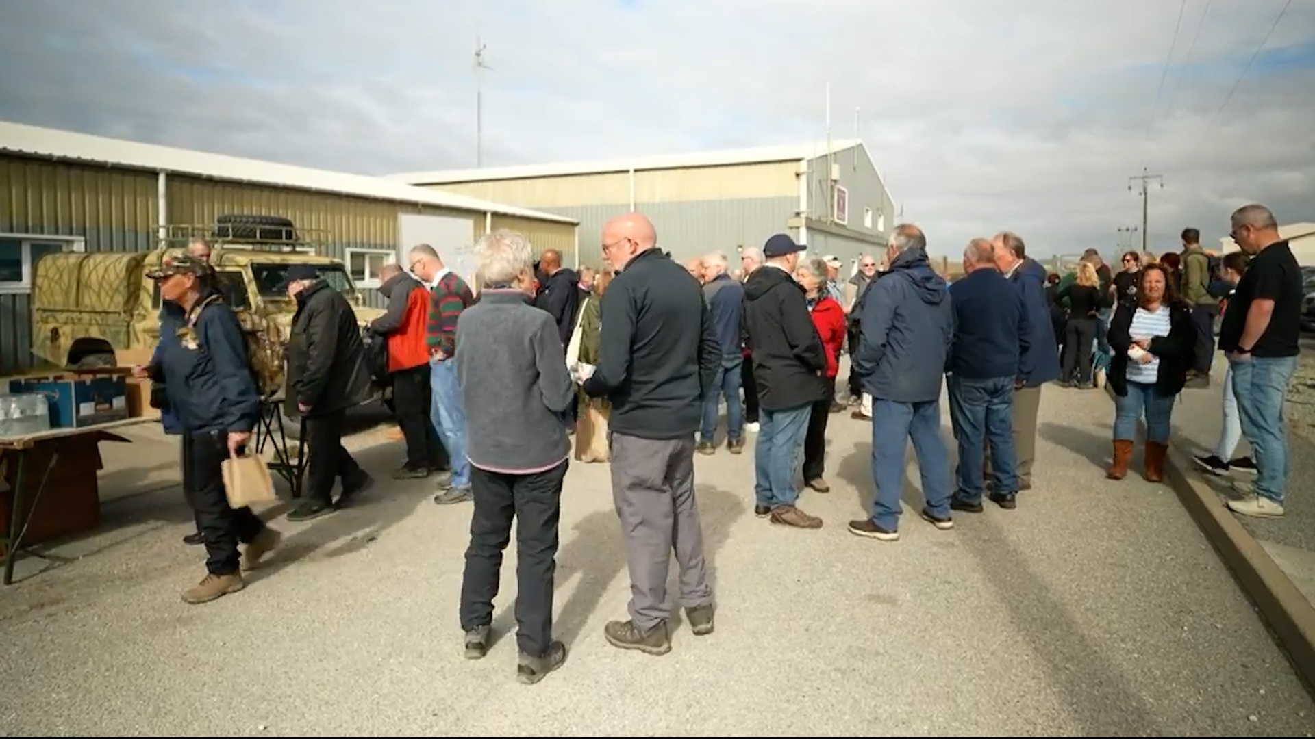Just some of the 130 veterans who had returned to the Falkland Islands 40 years after liberating it CREDIT BFBS 