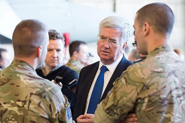 Sir Michael Fallon speaks to personnel at RAF Akrotiri (Picture: MOD).