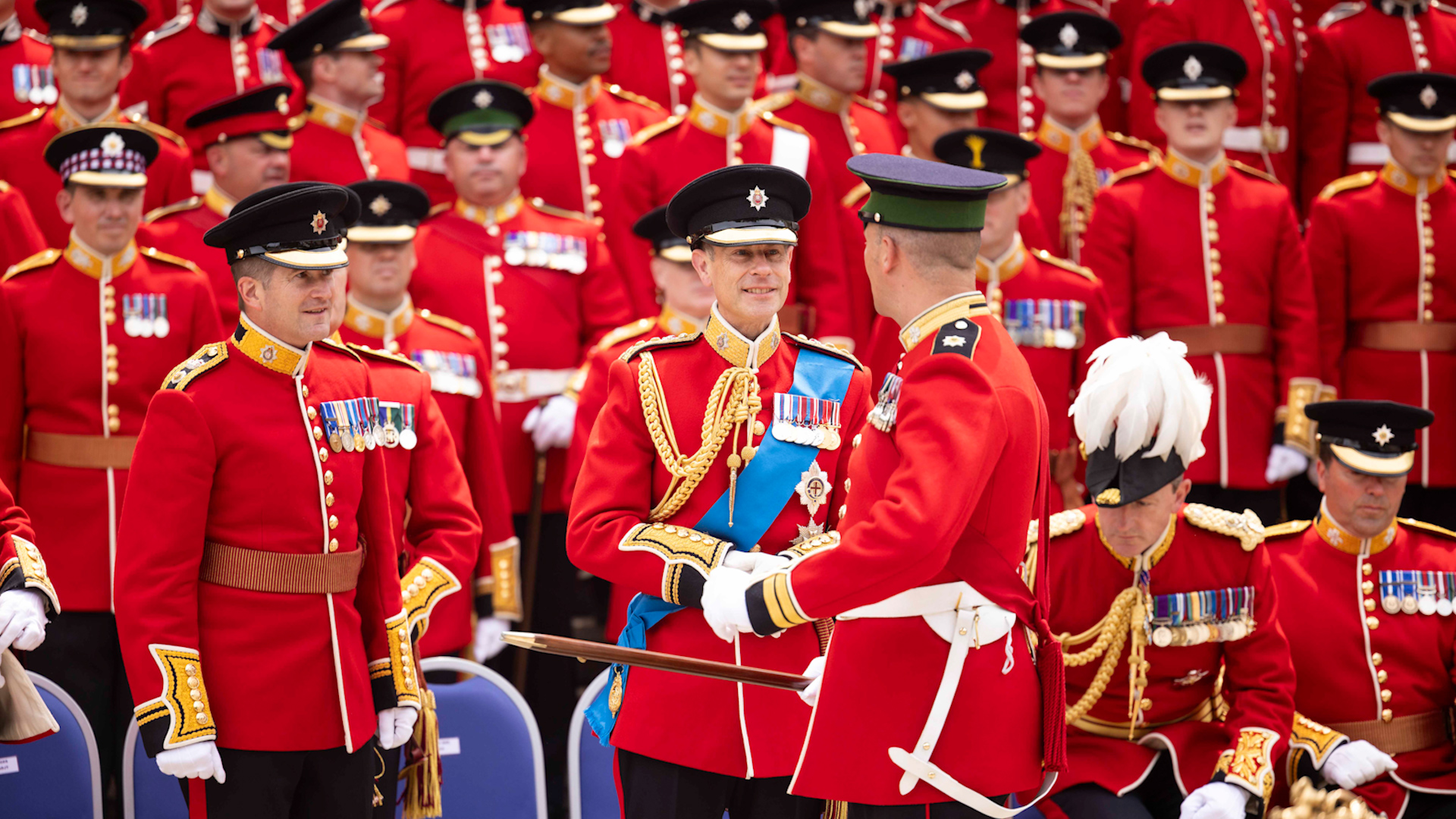 First Battalion London Guards receive their Colours at Buckingham Palace ceremony Duke of Edinburgh, Colonel 1st Battalion London Guards, 090723 CREDIT MOD