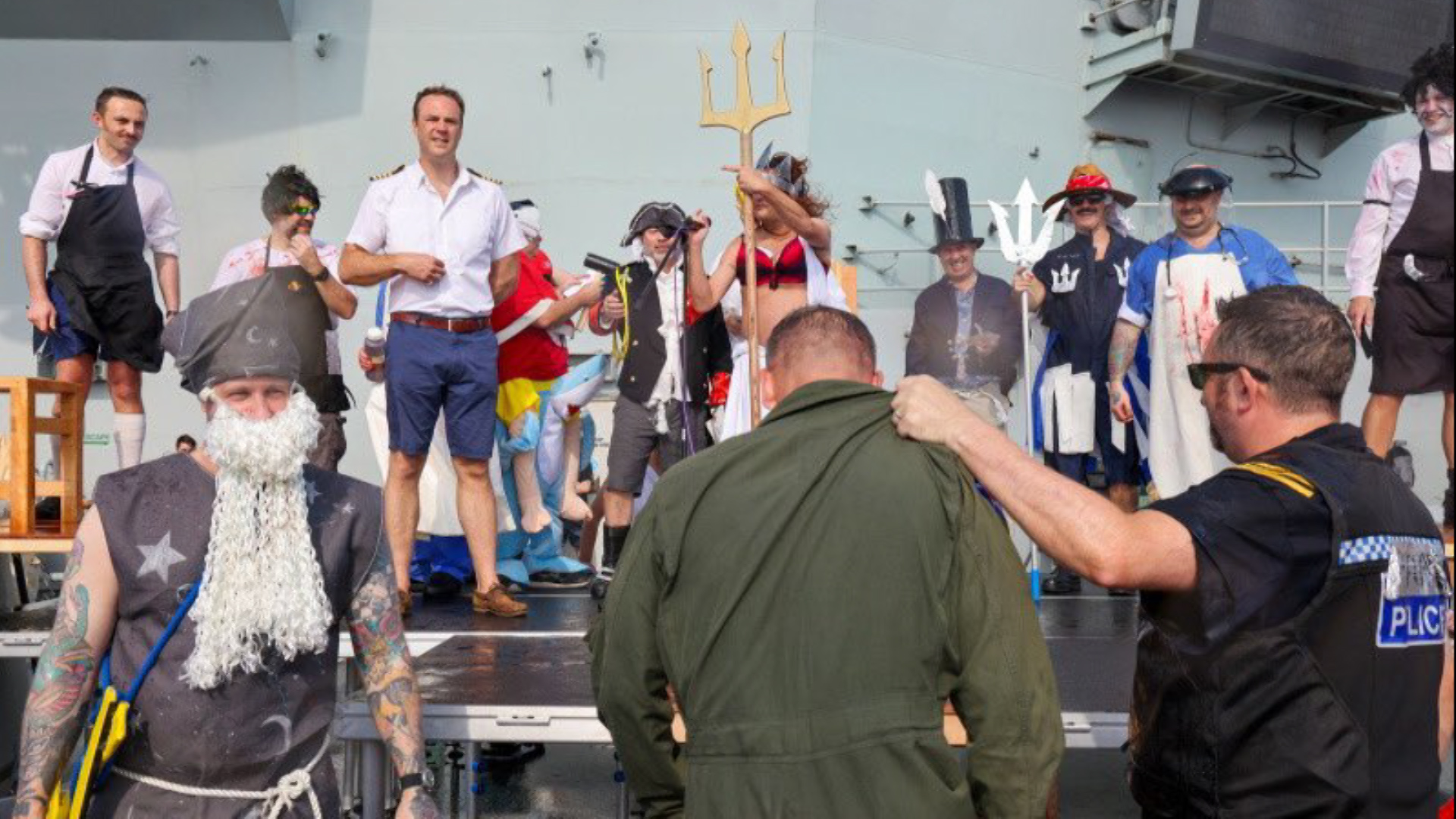 The 'Crossing the Line' ceremony is a naval tradition dating back centuries and has been held on HMS Queen Elizabeth for the first time (Picture: HMS Queen Elizabeth/Twitter).
