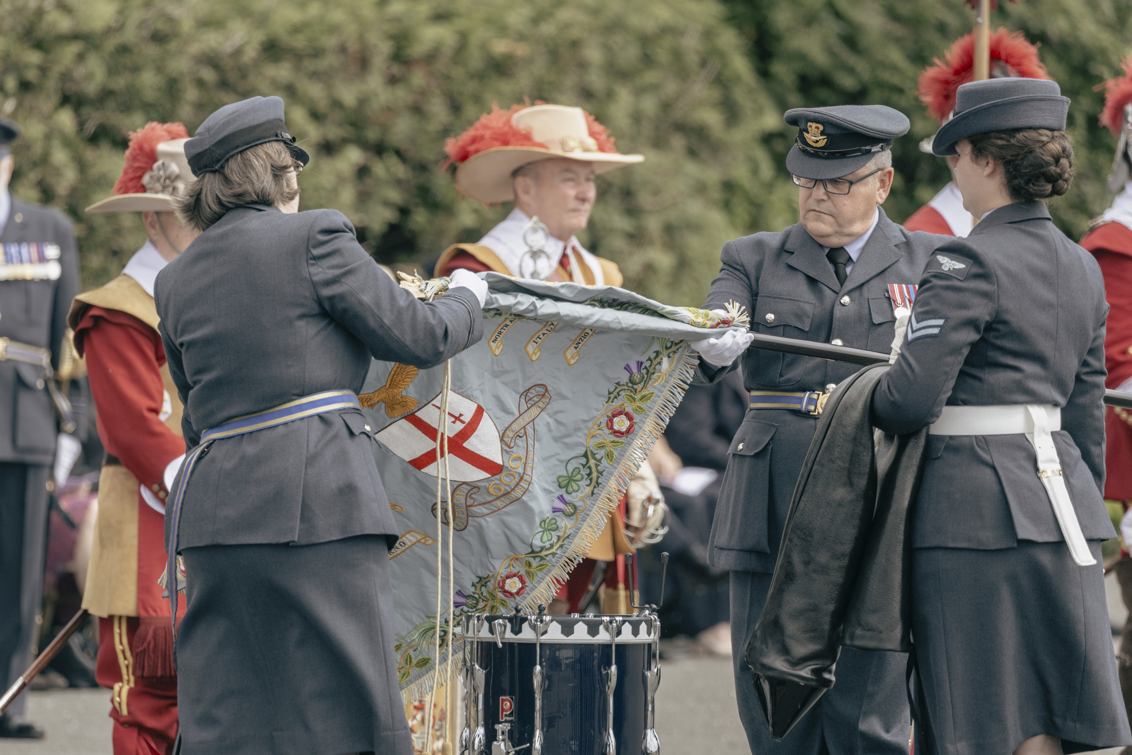 First RAF Standard of HM The King’s reign was presented to 600 (City of London) Sqn 26062023 CREDIT RAF