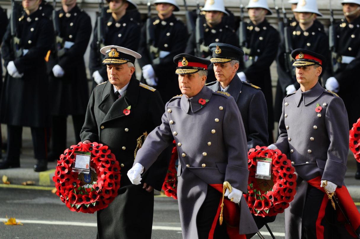 First Sea Lord, Chief of the General Staff and Chief of the Air Staff and the Chief of the Defence Staff laid wreaths (Picture: MOD).