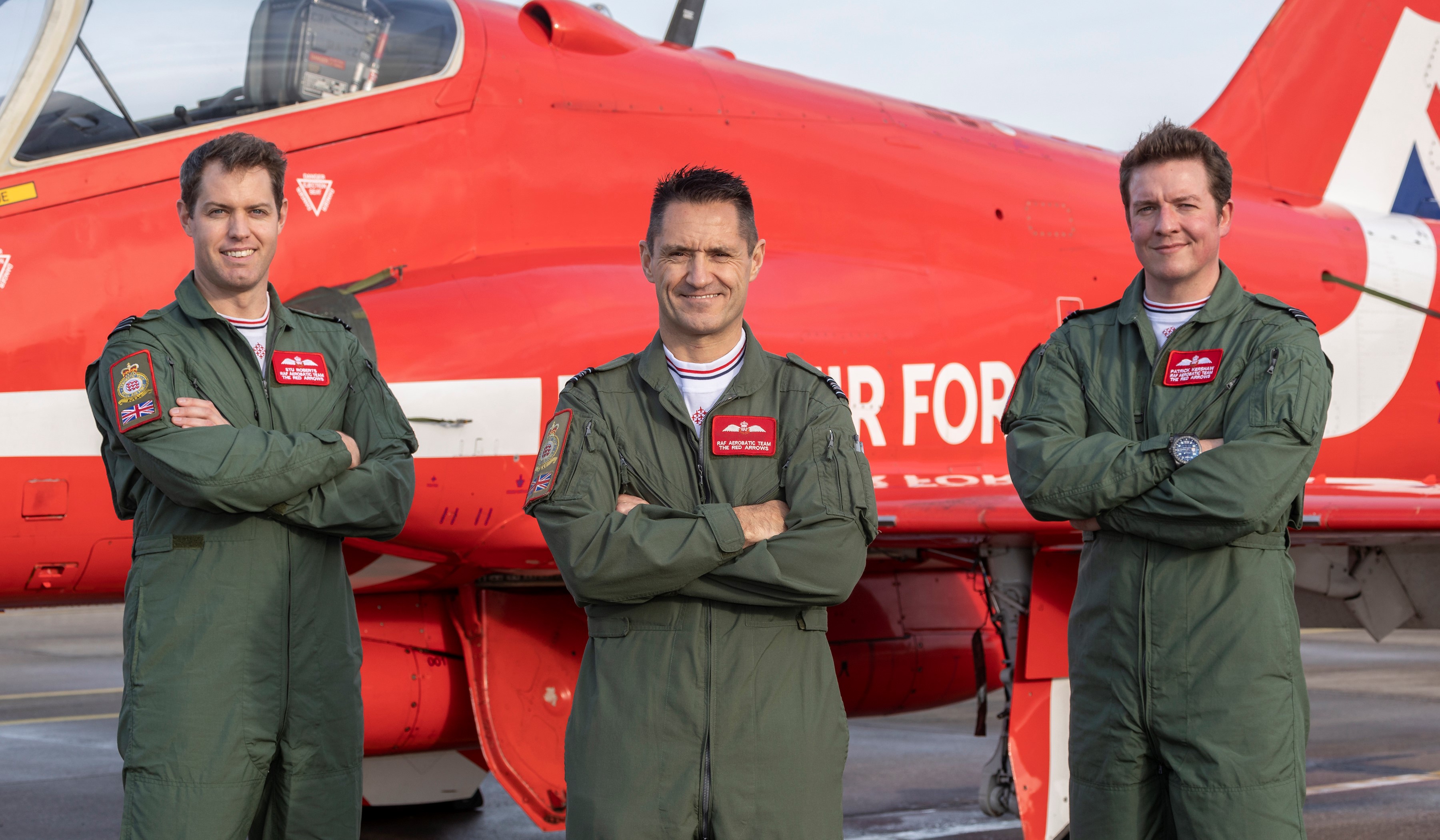 Flight Lieutenant Stuart Roberts, Squadron Leader Graeme Muscat and Flight Lieutenant Patrick Kershaw - new Red Arrows pilots 231121 CREDIT RAF.jpeg