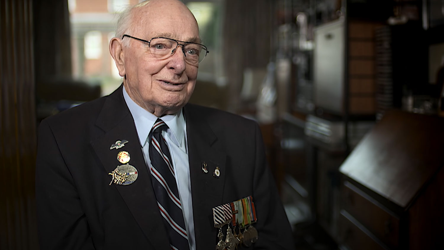Flight Lieutenant Russell 'Rusty' Waughman speaking with Forces News in 2018 about flying Avro Lancasters CREDIT BFBS