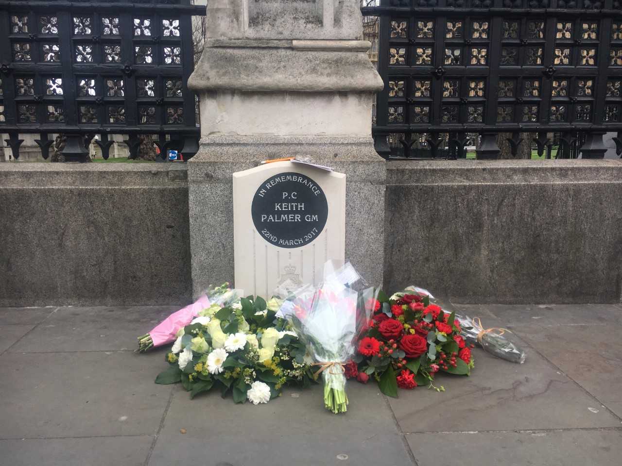 Flowers laid at the memorial of PC Keith Palmer in London.