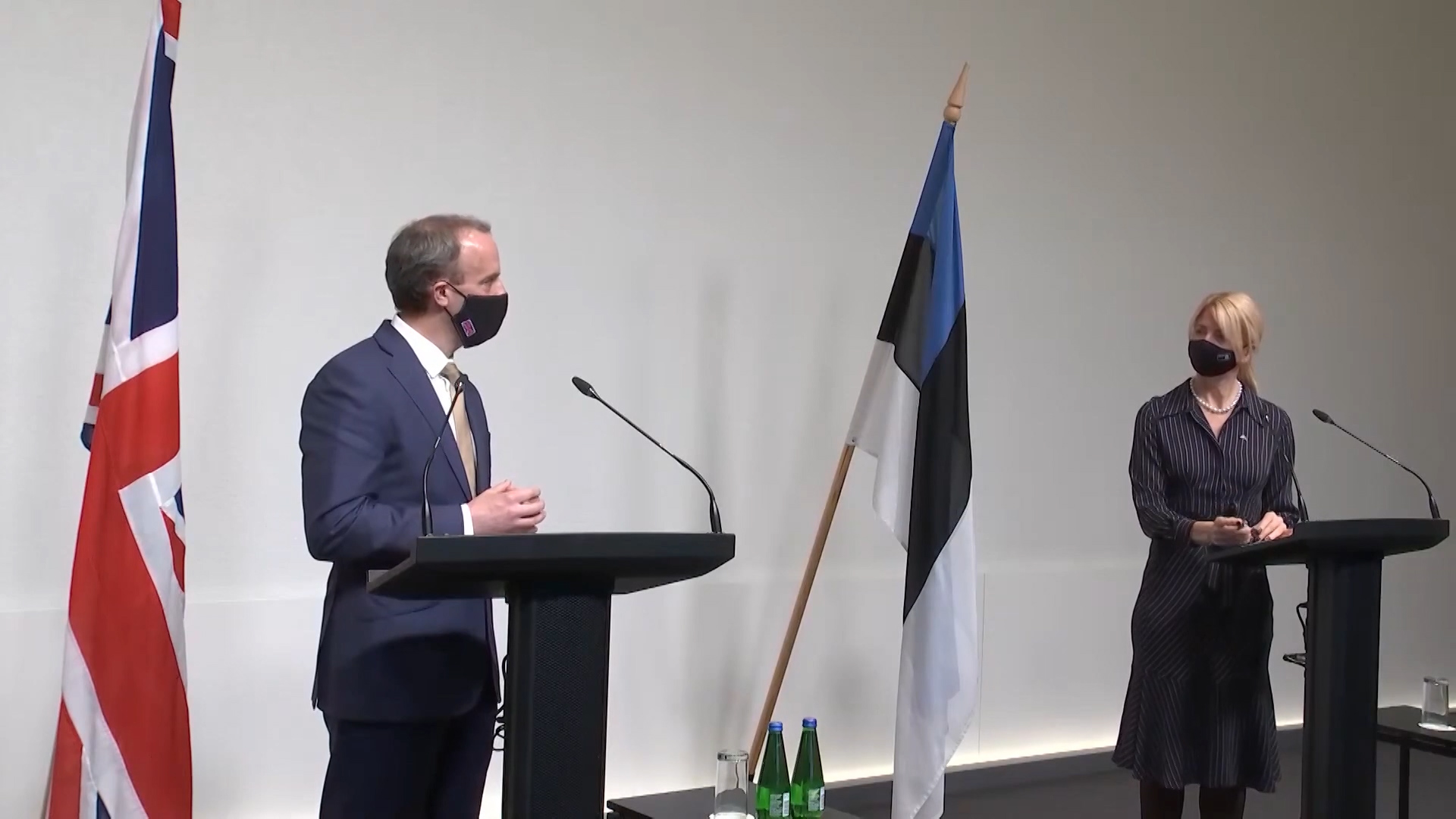 Foreign Secretary Dominic Raab speaks to his Estonian counterpart during a press conference (Picture: Estonian Foreign Ministry).