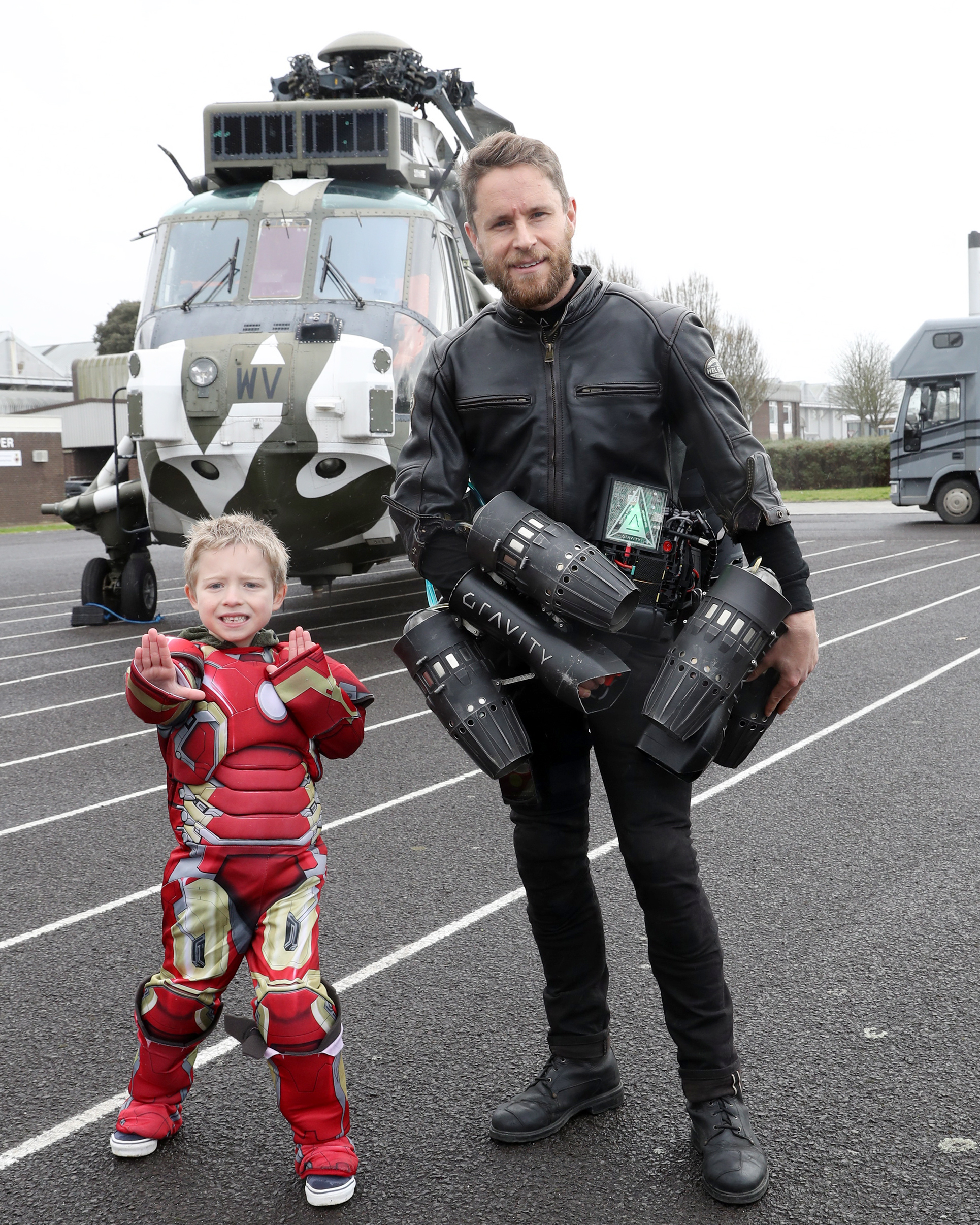 Former Royal Marines Reservist turned jet suit inventor Richard Browning meets Bailey Hall CREDIT Royal Navy