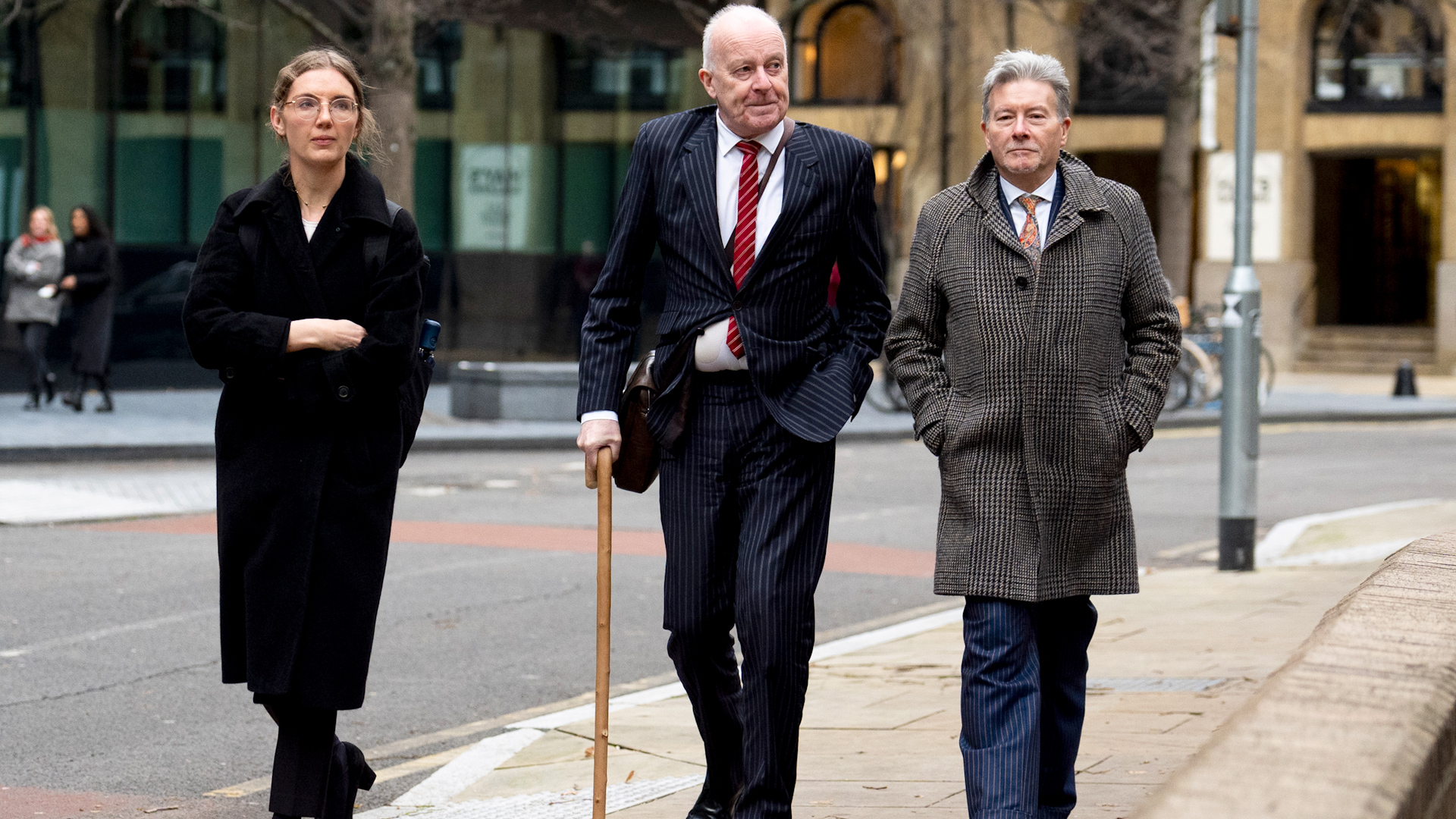 Former human rights lawyer Phil Shiner, centre, outside Southwark Crown Court 10122024 CREDIT PA DO NOT REUSE