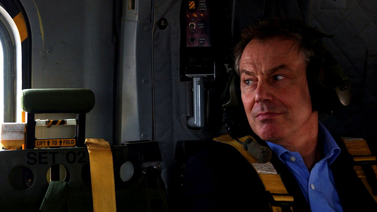 Former Prime Minister, Tony Blair, pictured on a Merlin Helicopter, arriving at Basra Airbase to visit some of the troops in December 2005 CREDIT Crown Copyright