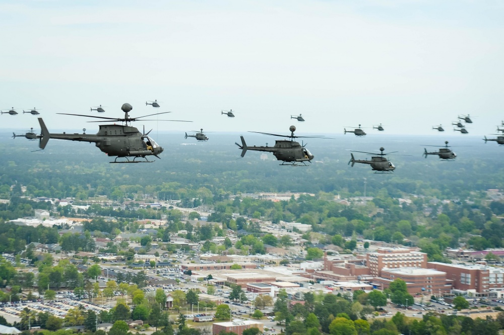 Military helicopters fly above Fort Bragg in North Carolina (Picture: US Department of Defense).