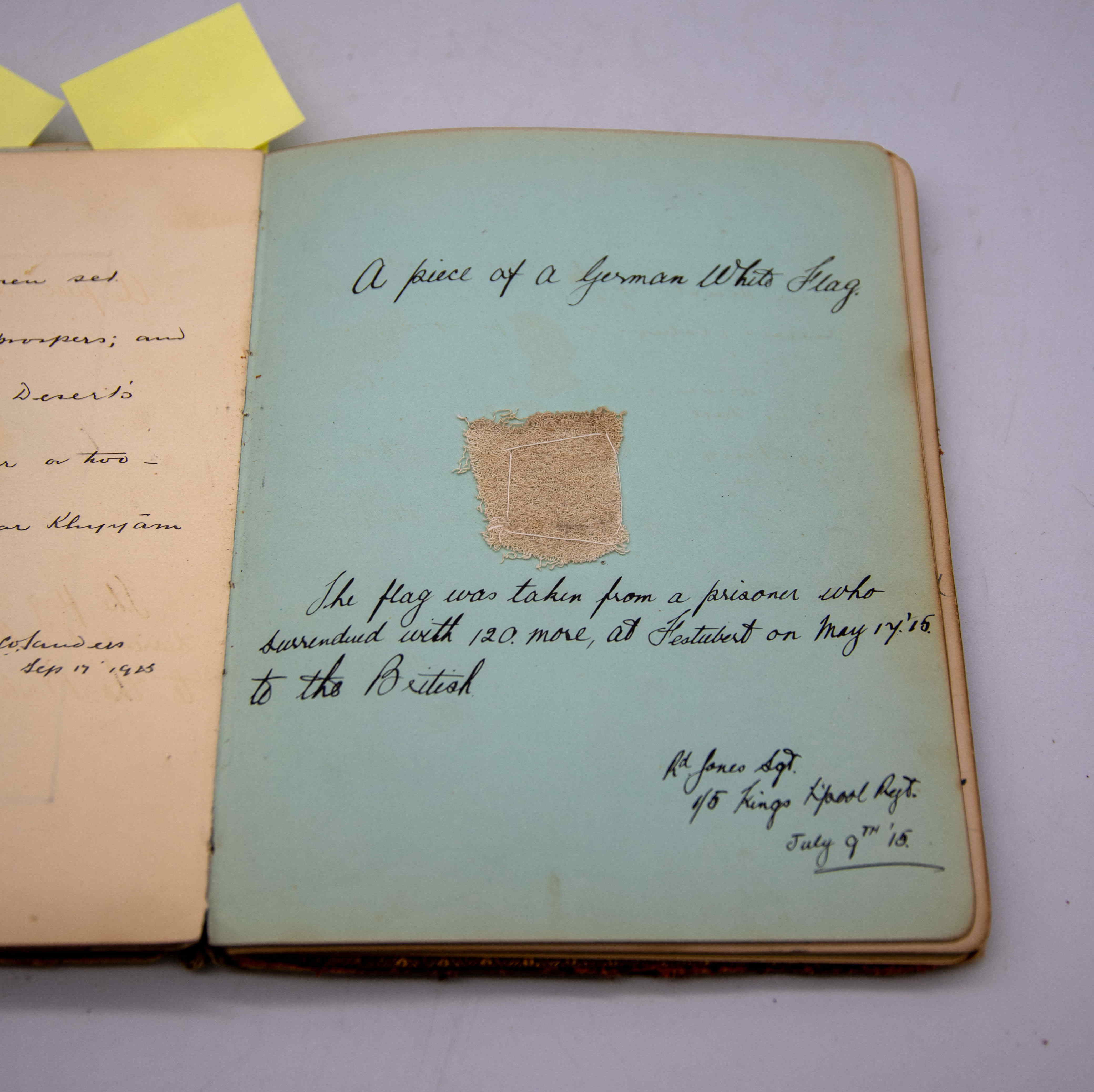 Fragment of white surrender flag - WW1 album kept by Derby nurse - Credit Hansons Auctioneers (8).jpg