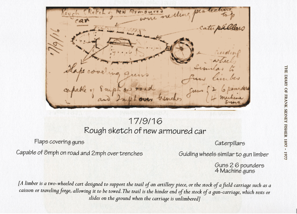 Frank Sidney First World War Veteran in the Royal Artillery Tank Drawing from Memoir being sold for SSAFA 1706062021 CREDIT SSAFA
