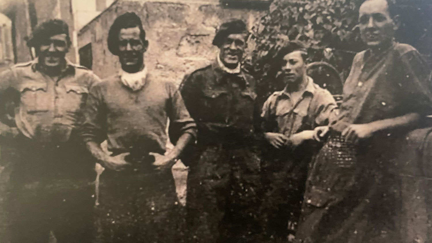From L to R LCpl Joe Craig, Tpr Chris Tilling, Arthur Smith, LCpl Alec Borrie, Tpr Woody Woodford pictured in France in 1944 CREDIT Borrie family