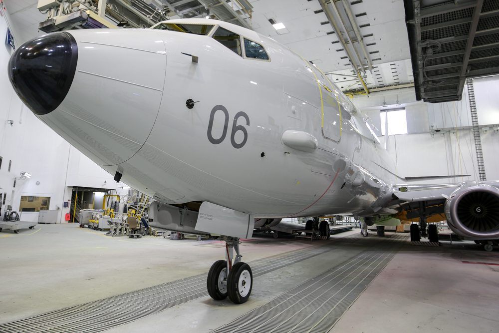 Front on view of RAF Poseidon aircraft named Guernseys Reply (Picture: RAF).