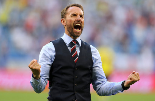 Gareth Southgate celebrates after beating Sweden (Picture: PA).