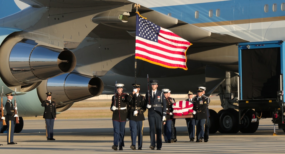 George Bush body brought to St Andrew's Air base 03122018 CREDIT US Dept of Defense