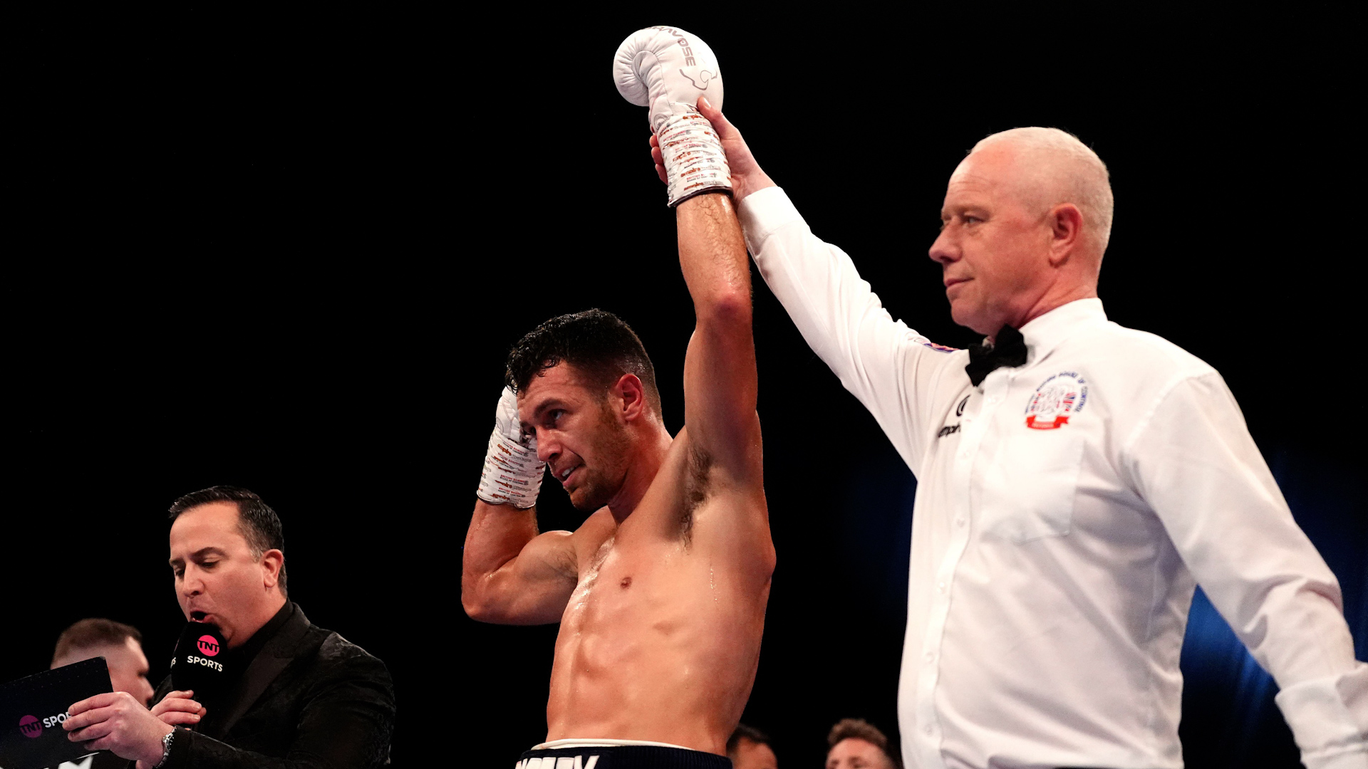 George Crotty celebrates first pro boxing win at Wembley Arena Credit PA Images Alamy Stock Photo Date 07122024.jpg