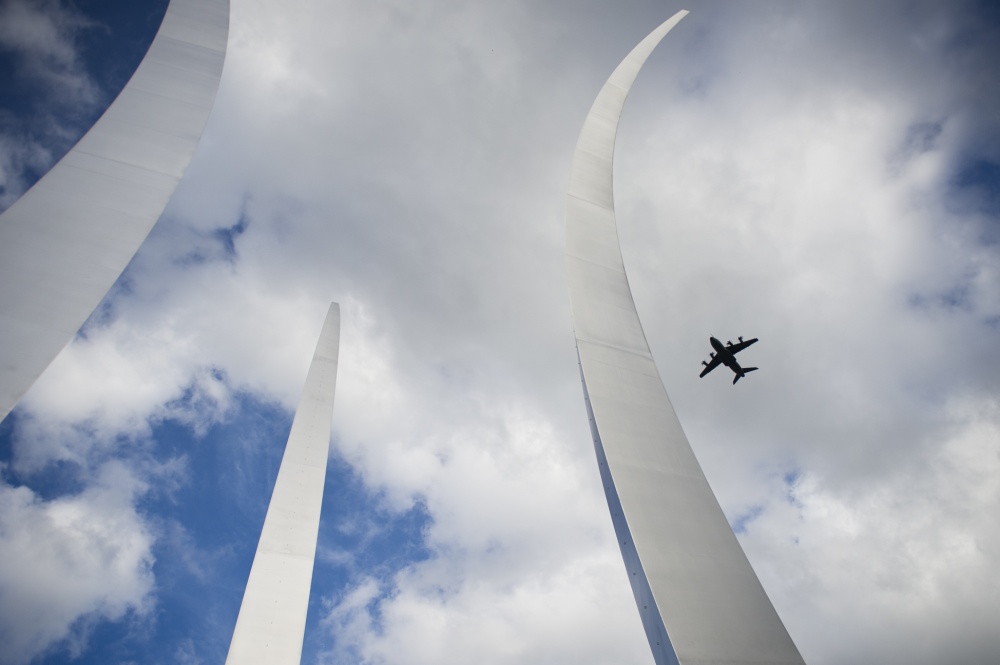 German Air Force A400M flying over Air Force Memorial in Arlington