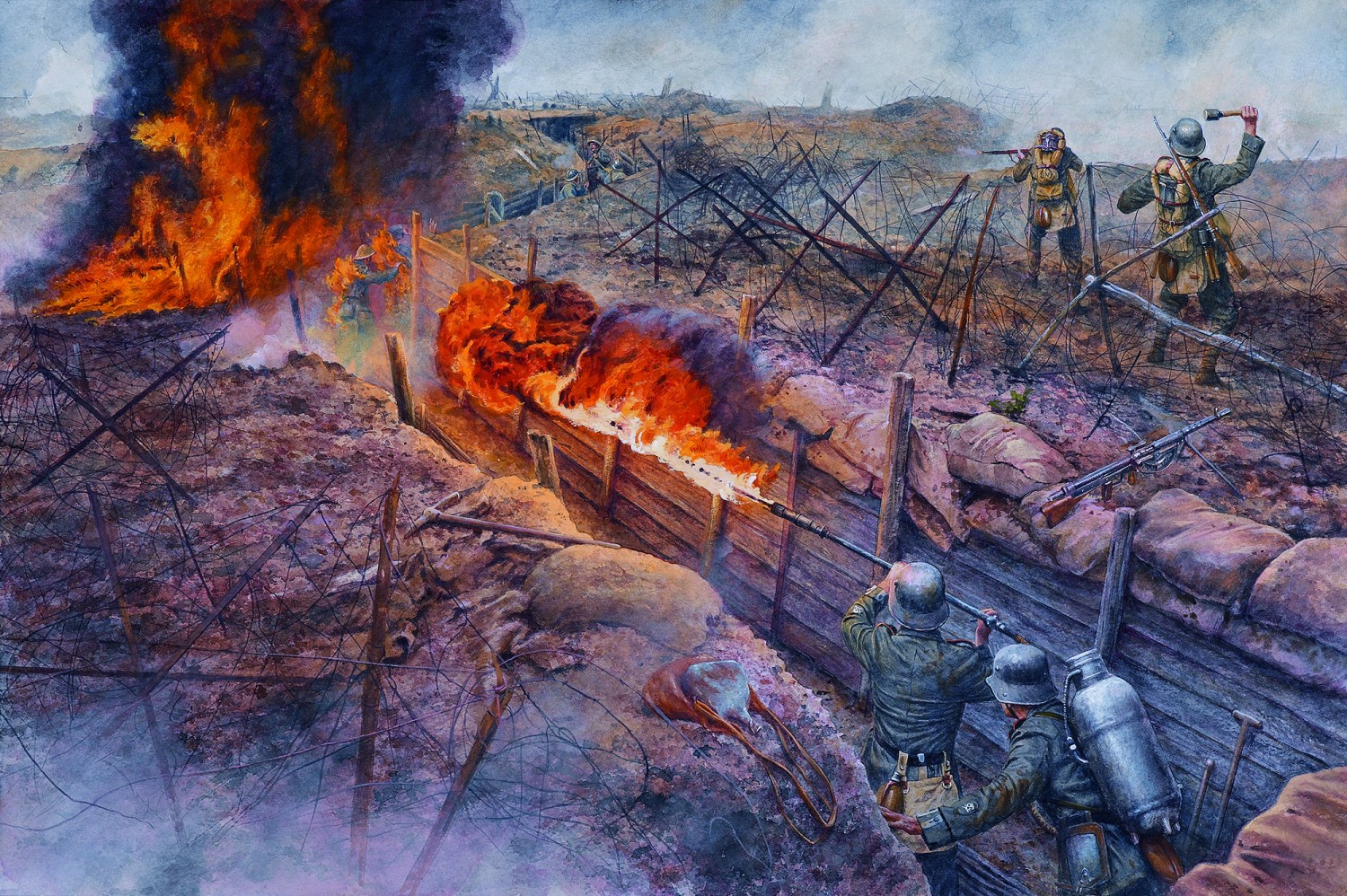 German soldiers use flame throwers during the Battle of Verdun – one of most horrifying aspects of already truly horrible war (image from ‘The Flamethrower’ by Chris McNab © Osprey Publishing, part of Bloomsbury Publishing)
