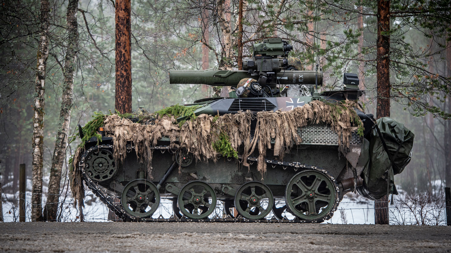 German Wiesel Armoured Weapons Carrier (AWC) fitted with a BGM-71 TOW anti-tank missile launcher on Exercise TRIDENT JUNCTURE 2018 Image ID 45166226 CREDIT Crown Copyright