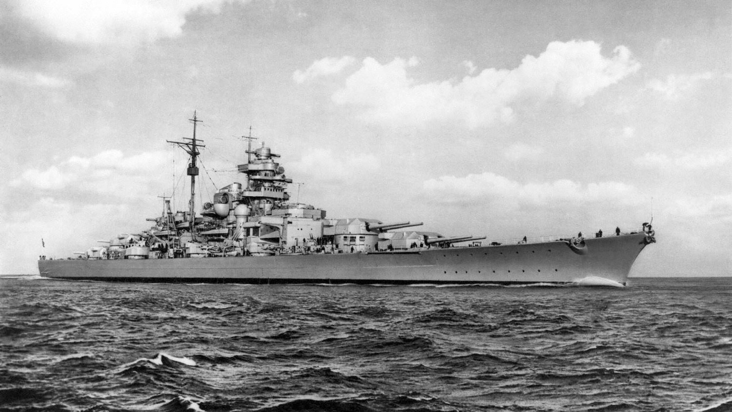German battleship Bismarck during sea trials after being completed at the Blohm & Voss shipyards in  Hamburg in 1941 CREDIT PHOTO 12, ALAMY STOCK PHOTO