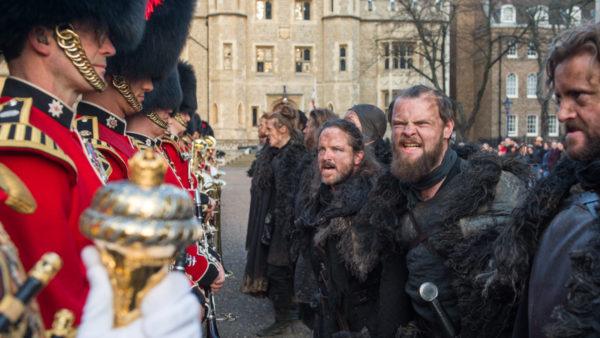 The musicians and actors combined for a dramatic sword performance (Picture: MOD).